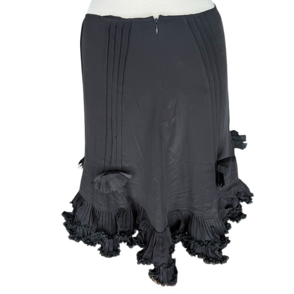 NEW JULIETTE LONGUET Silk Chic Black Ruffled Flower Detail A-Line Skirt Size 10 - Picture 2 of 8